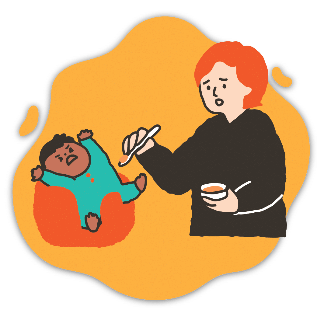 Illustration of an infant displaying challenging behavior at mealtime