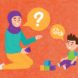 illustration about social-emotional development, of a teacher and preschooler playing blocks