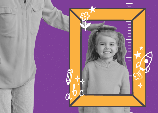 illustration of a kindergartener in a picture frame smiling